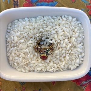 Mixed metal ring stack with gems